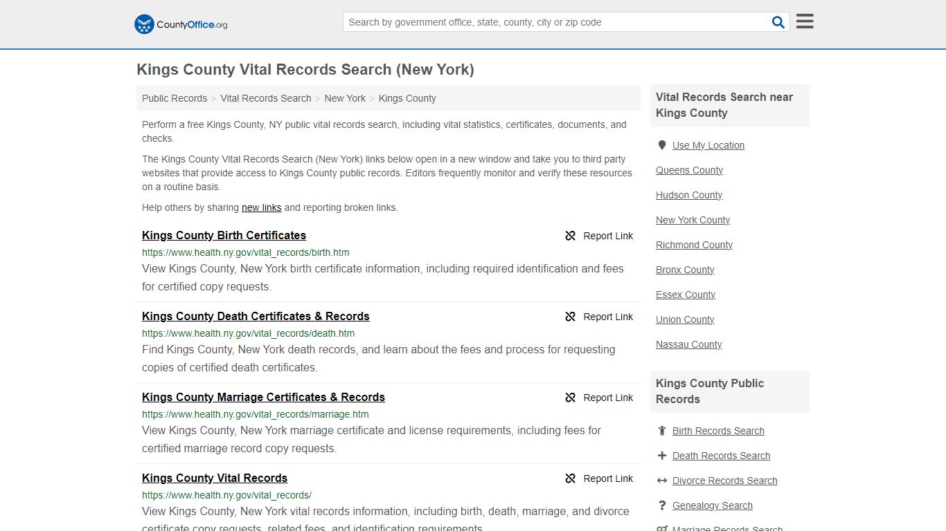 Kings County Vital Records Search (New York) - County Office